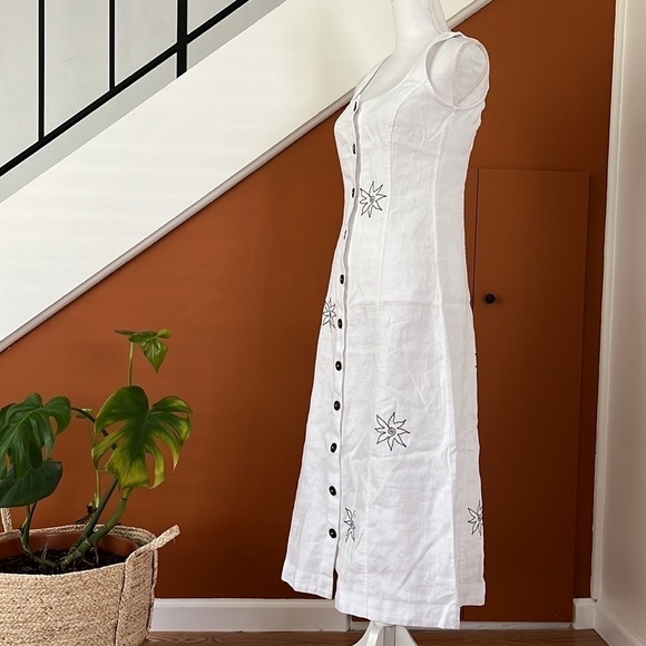 Madewell Linen Button Midi Embroidered Dress in Size 2 White Boho Square Neck - Picture 5 of 12